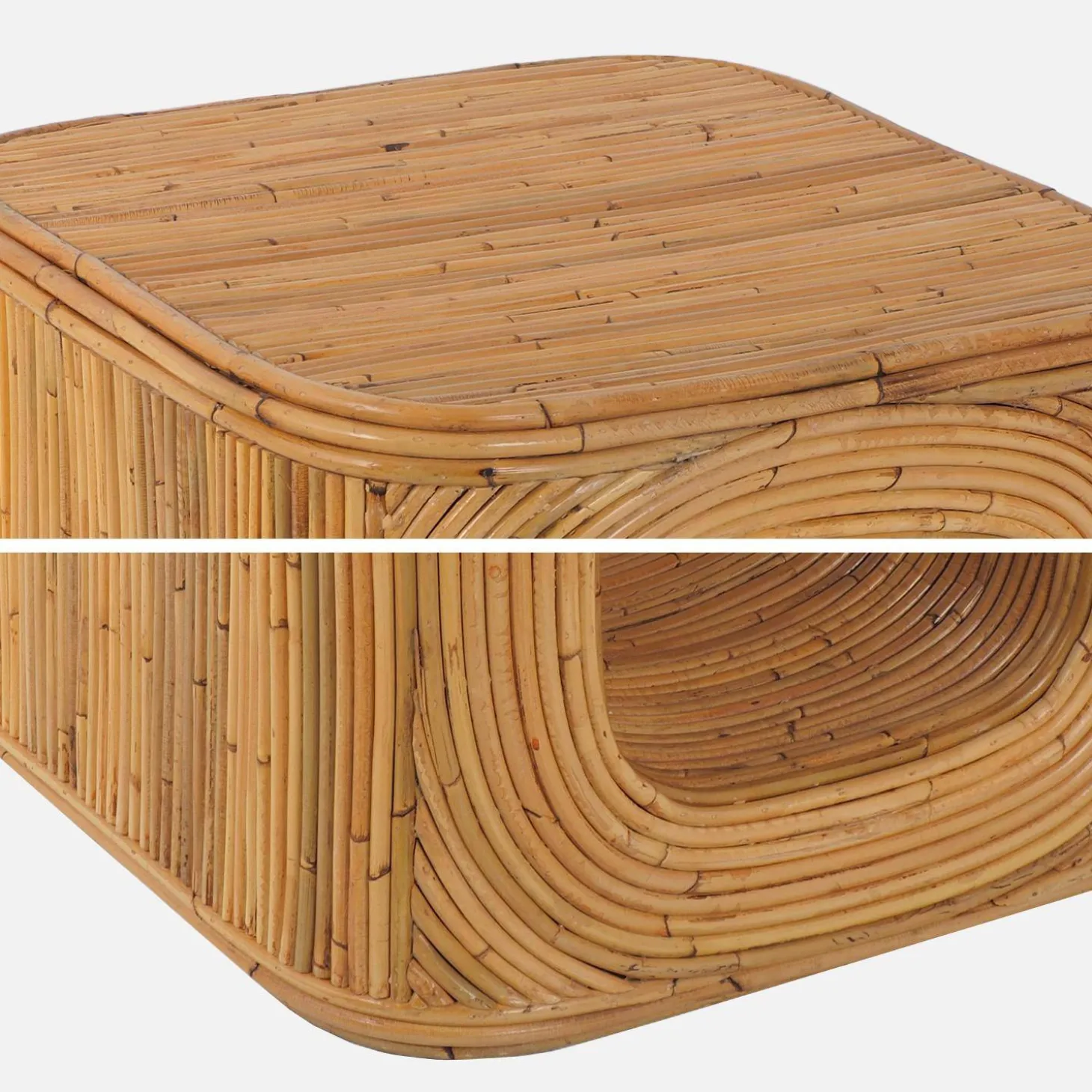 Side table or bedside table in natural rattan