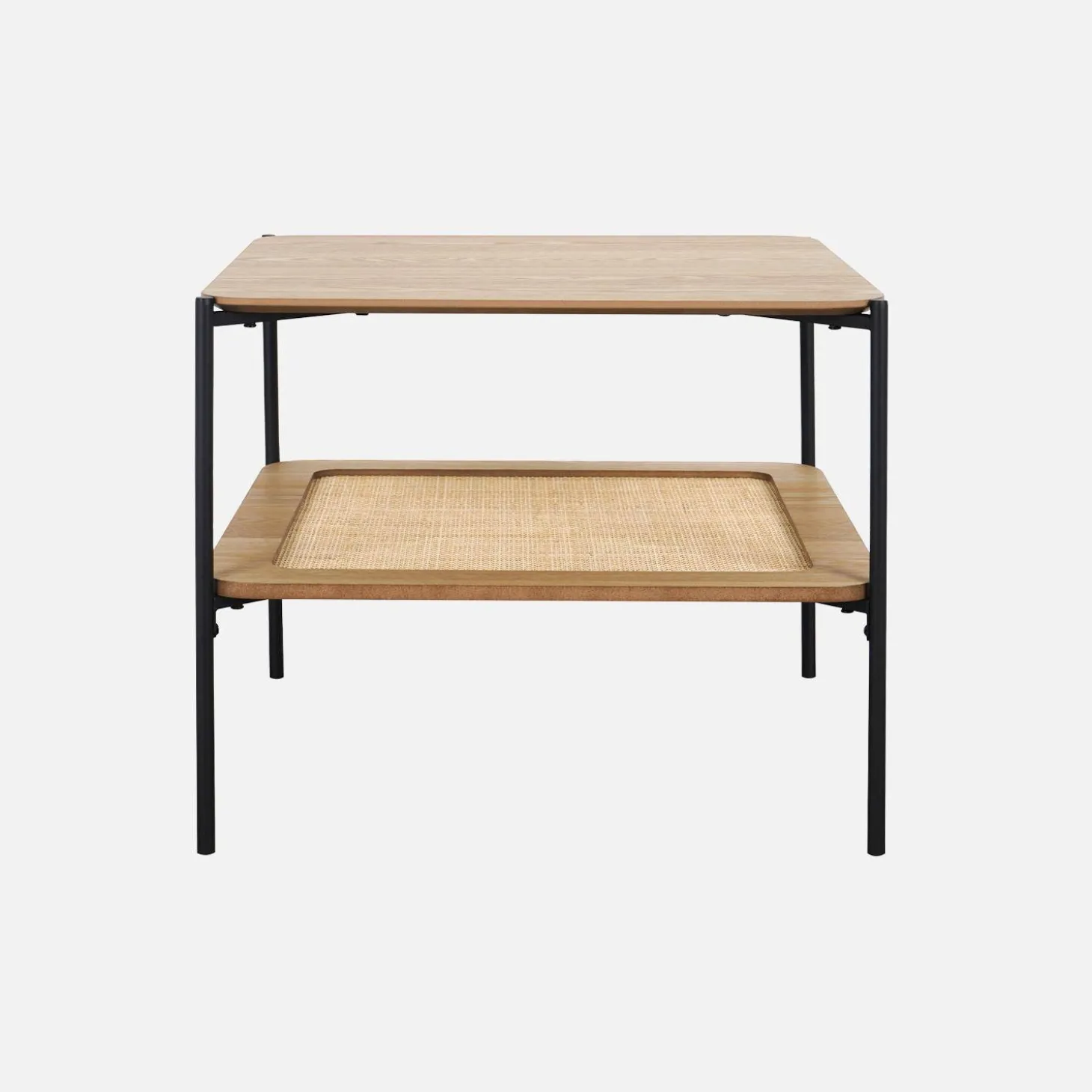 Square coffee table with wood effect and cane