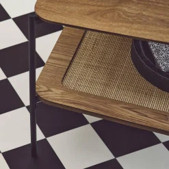 Square coffee table with wood effect and cane
