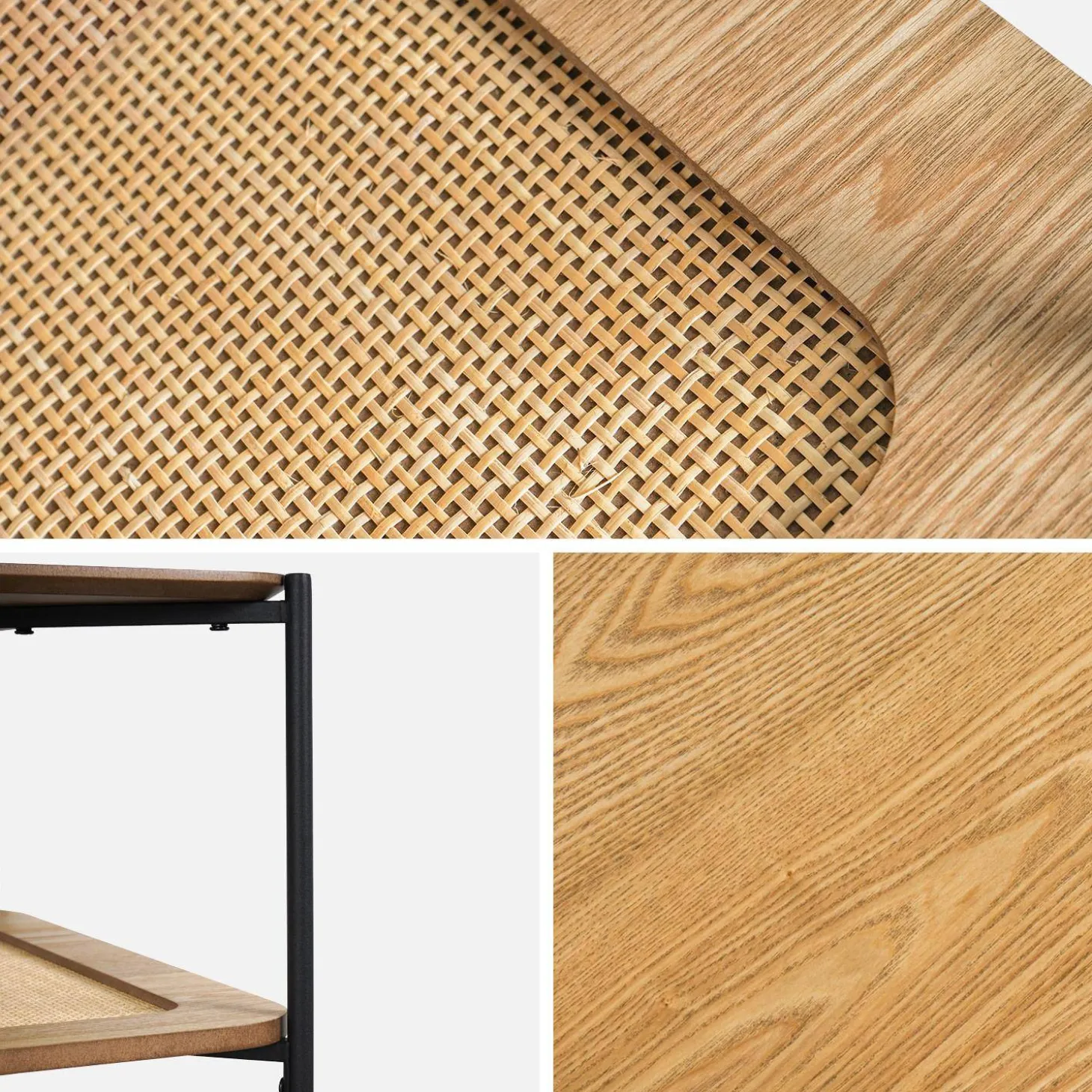 Square coffee table with wood effect and cane