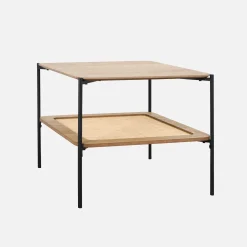 Square coffee table with wood effect and cane