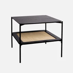 Square coffee table with wood effect and cane