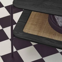 Square coffee table with wood effect and cane