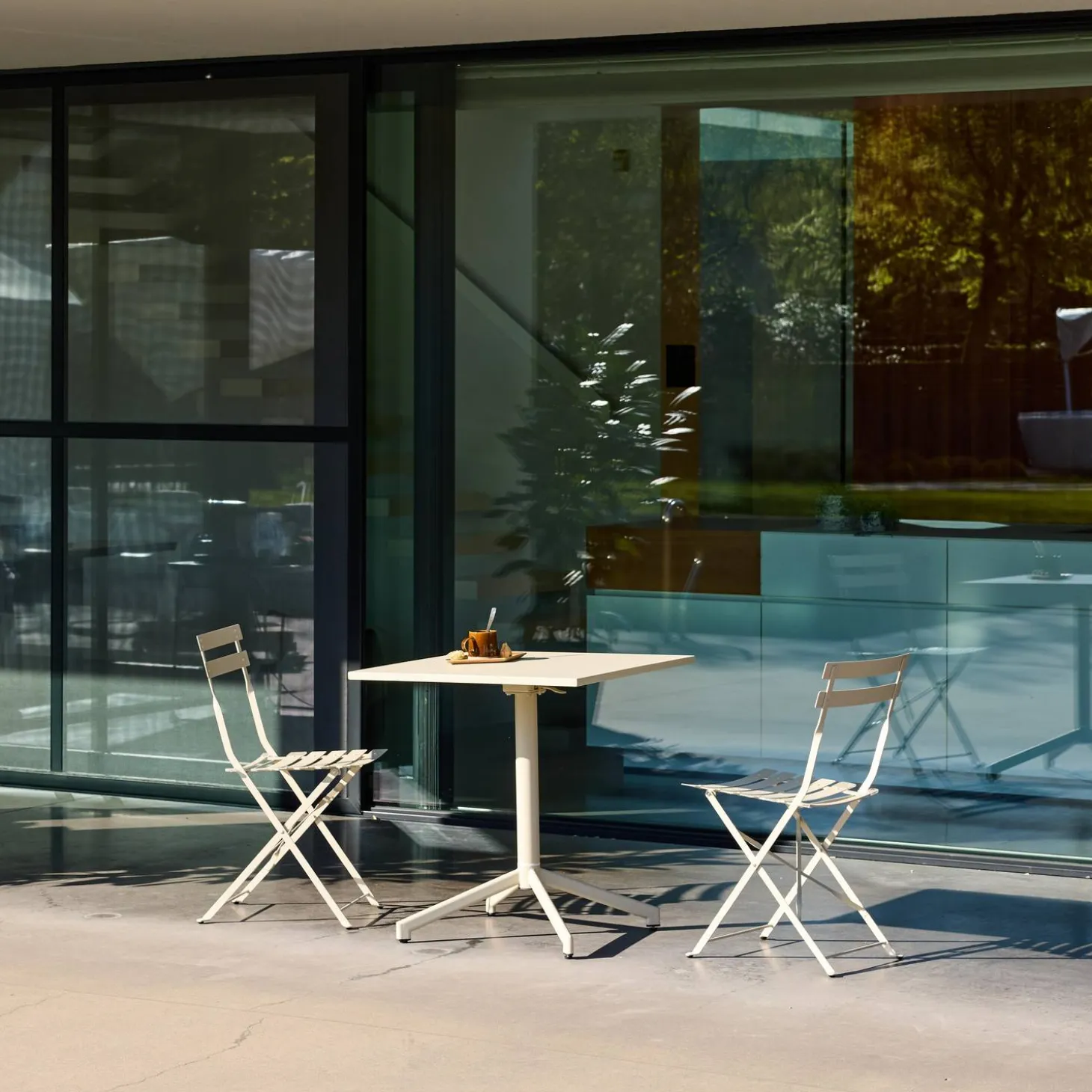 Square folding bistro garden table, steel seats 2