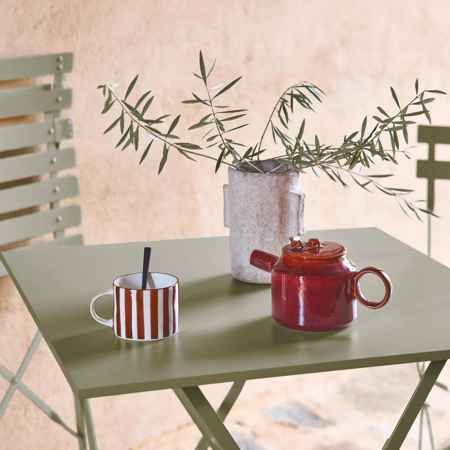 Square folding metal bistro garden table, 2-seater