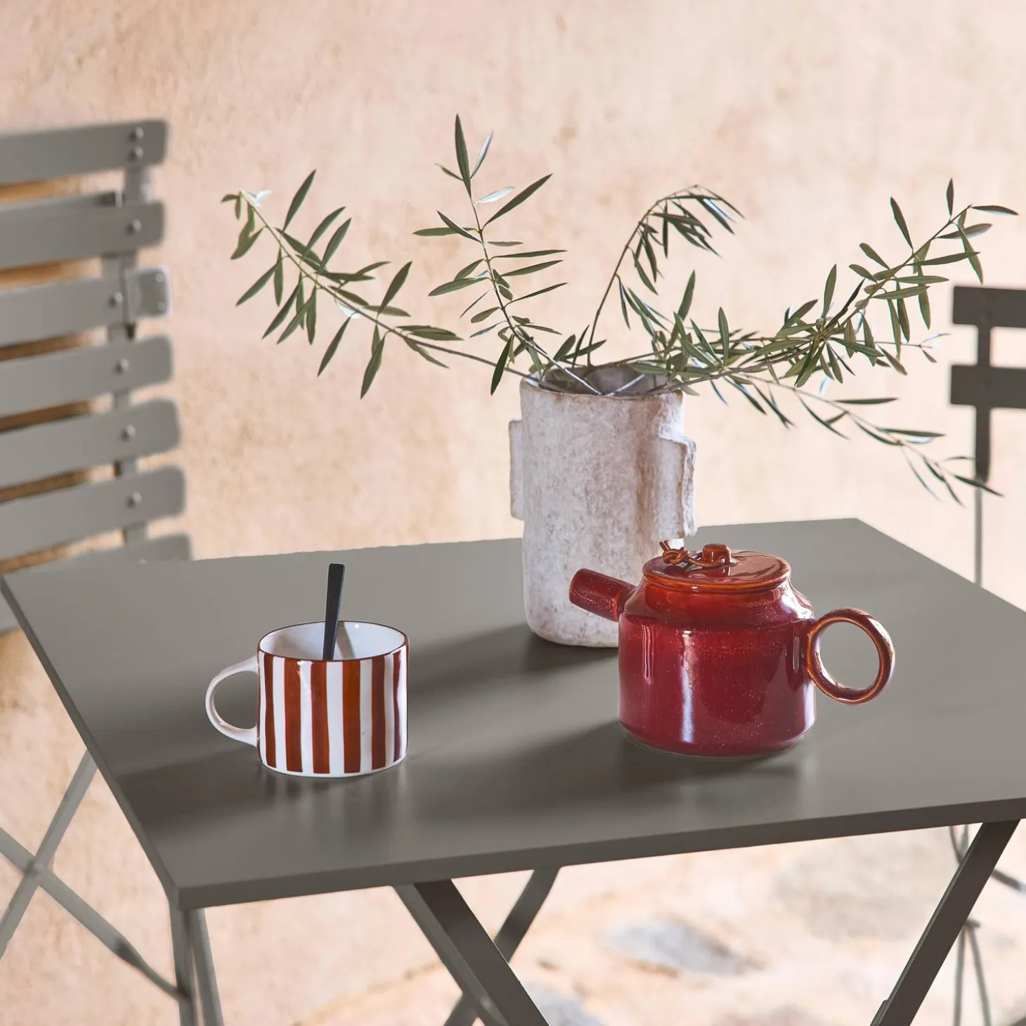 Square folding metal bistro garden table, 2-seater