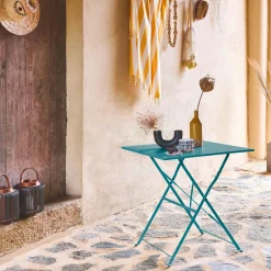 Square folding metal bistro garden table, 2-seater