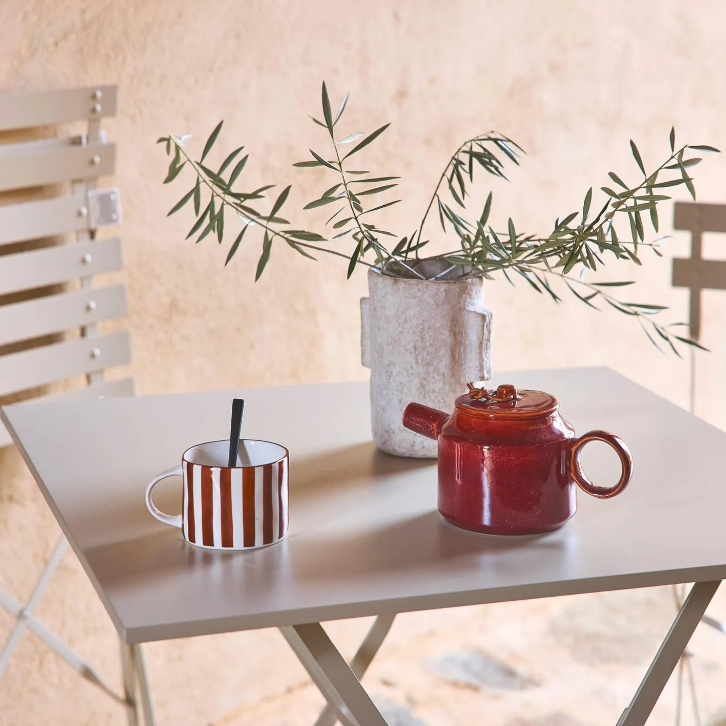 Square folding metal bistro garden table, 2-seater