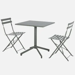 Square folding metal garden table + 2 seats