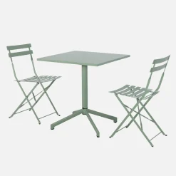 Square folding metal garden table + 2 seats