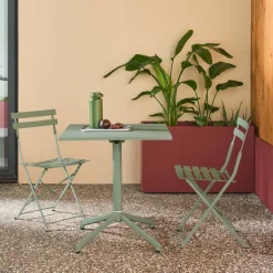 Square folding metal garden table + 2 seats
