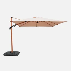 Square offset parasol 3x3m, wood effect pole + ballast slabs 50x50cm
