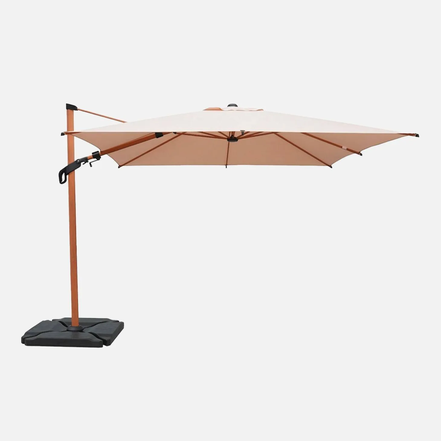 Square offset parasol 3x3m, wood effect pole + ballast slabs 50x50cm