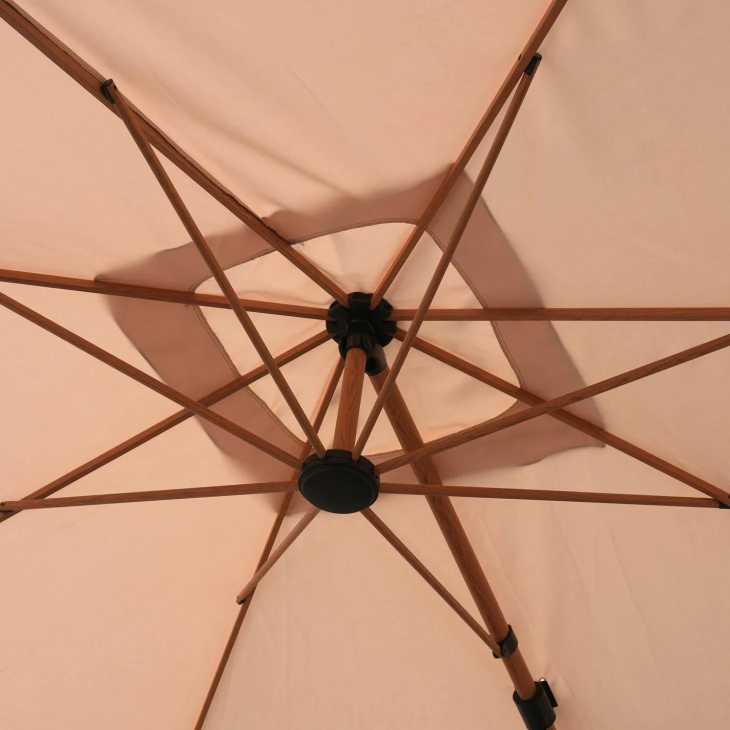 Square offset parasol 3x3m, wood effect pole + ballast slabs 50x50cm