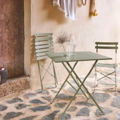 Square 2-seater folding metal bistro garden table with 2 chairs