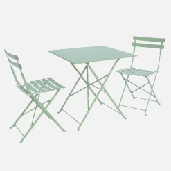 Square 2-seater folding metal bistro garden table with 2 chairs