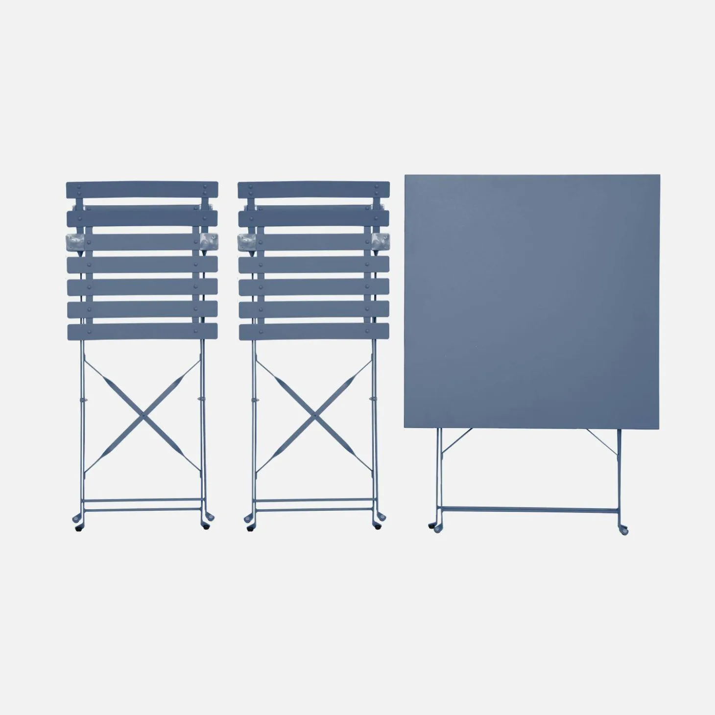 Square 2-seater folding metal bistro garden table with 2 chairs