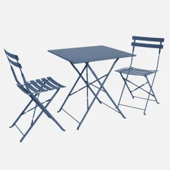 Square 2-seater folding metal bistro garden table with 2 chairs