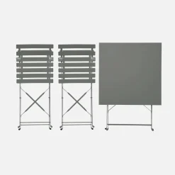 Square 2-seater folding metal bistro garden table with 2 chairs