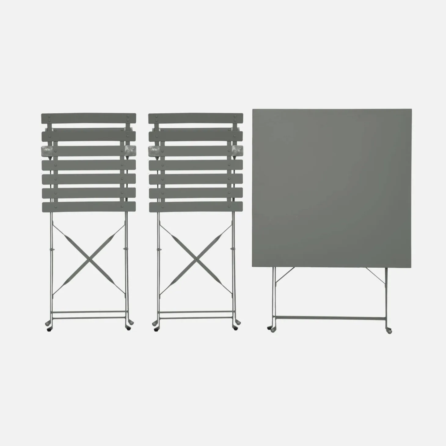 Square 2-seater folding metal bistro garden table with 2 chairs