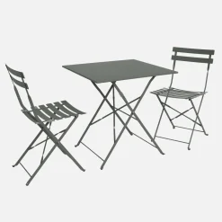 Square 2-seater folding metal bistro garden table with 2 chairs