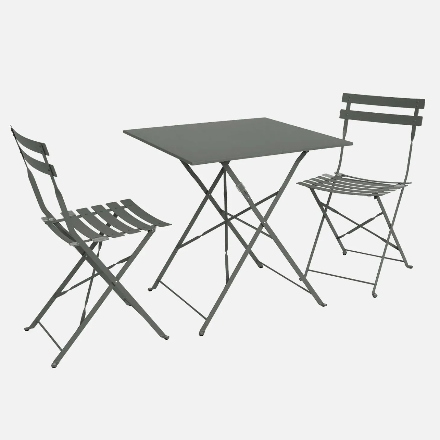 Square 2-seater folding metal bistro garden table with 2 chairs