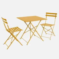 Square 2-seater folding metal bistro garden table with 2 chairs