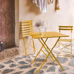 Square 2-seater folding metal bistro garden table with 2 chairs