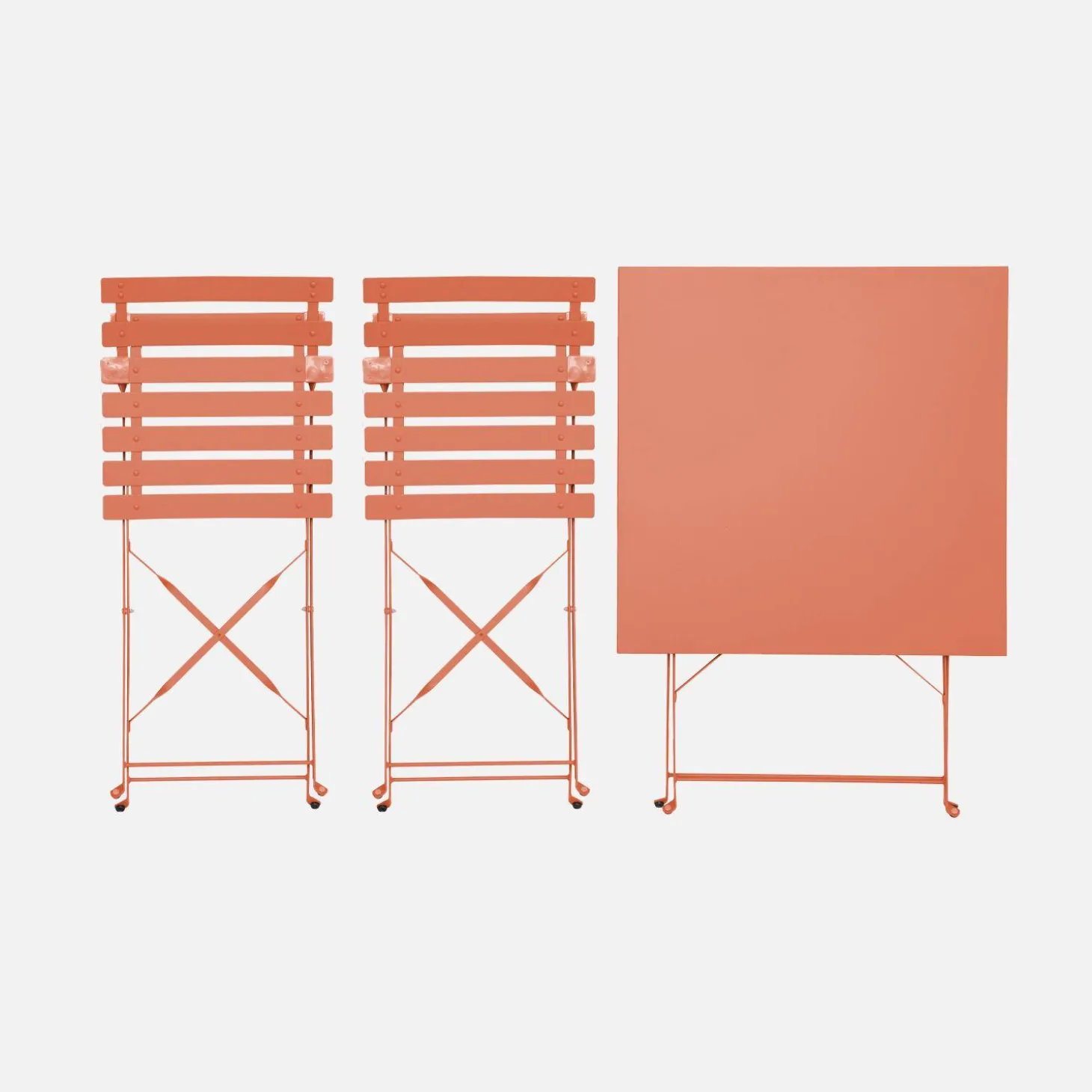 Square 2-seater folding metal bistro garden table with 2 chairs