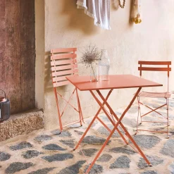 Square 2-seater folding metal bistro garden table with 2 chairs