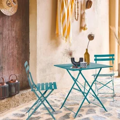 Square 2-seater folding metal bistro garden table with 2 chairs