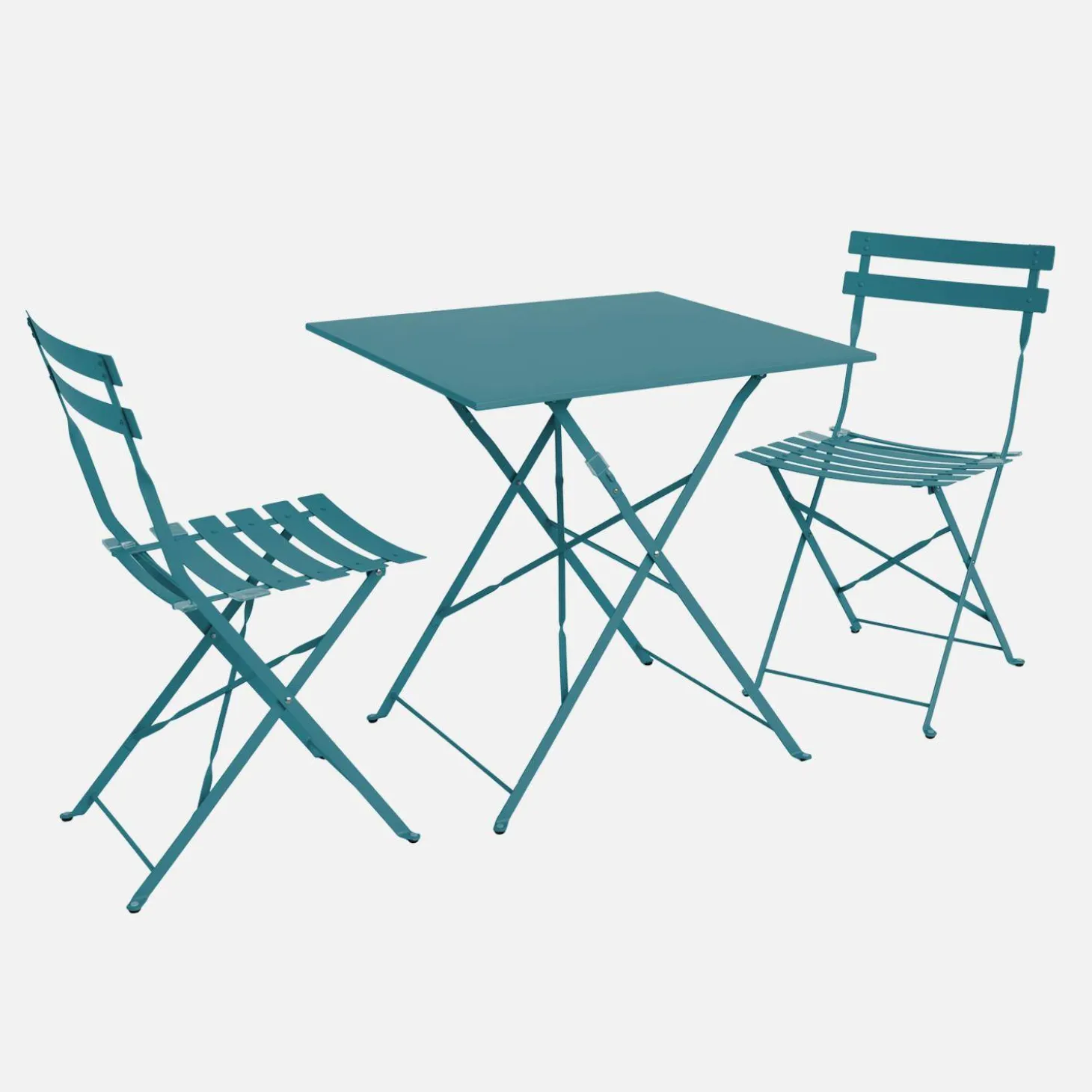 Square 2-seater folding metal bistro garden table with 2 chairs