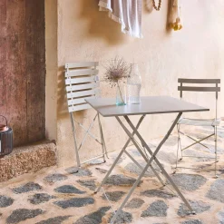 Square 2-seater folding metal bistro garden table with 2 chairs