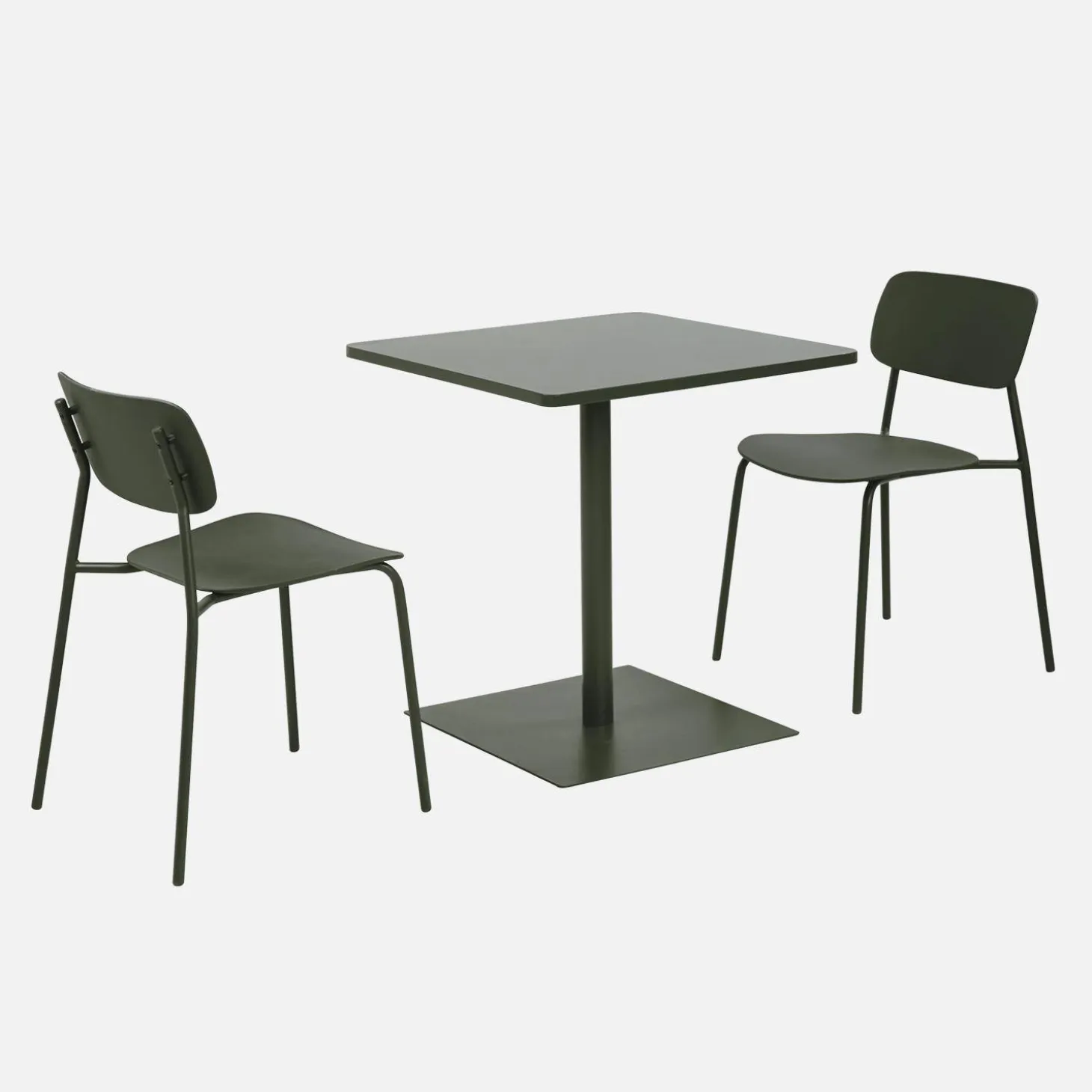 Square steel bistro garden table + 2 chairs