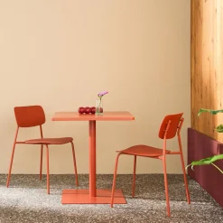 Square steel bistro garden table + 2 chairs