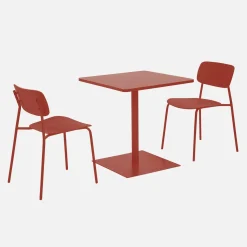 Square steel bistro garden table + 2 chairs