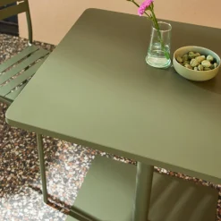 Square steel bistro garden table + 2 chairs