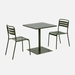 Square steel bistro garden table + 2 chairs