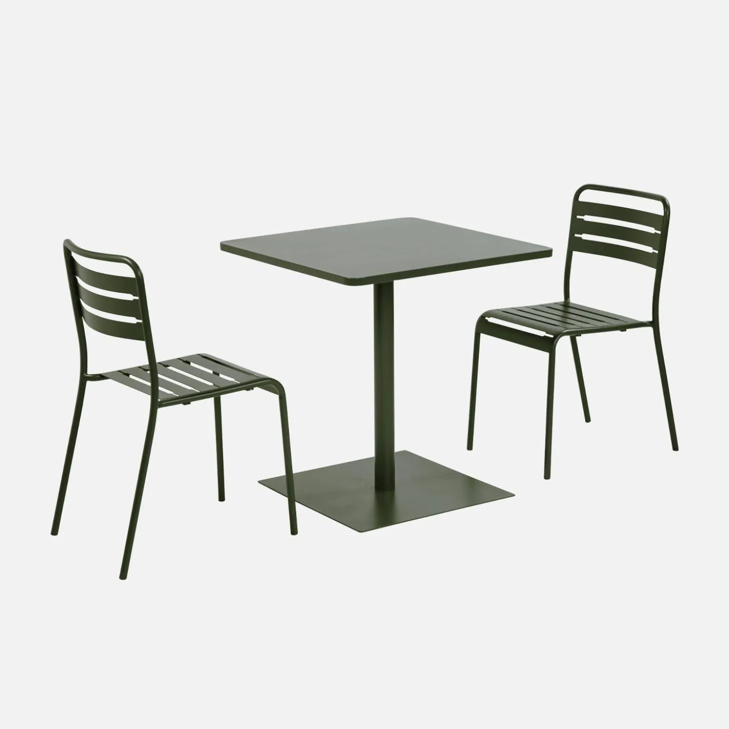 Square steel bistro garden table + 2 chairs