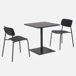 Square steel bistro garden table + 2 chairs