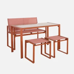 Steel and Textilene Garden Table + 4 Seats
