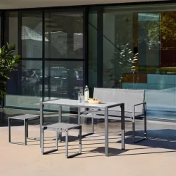 Steel and Textilene Garden Table + 4 Seats