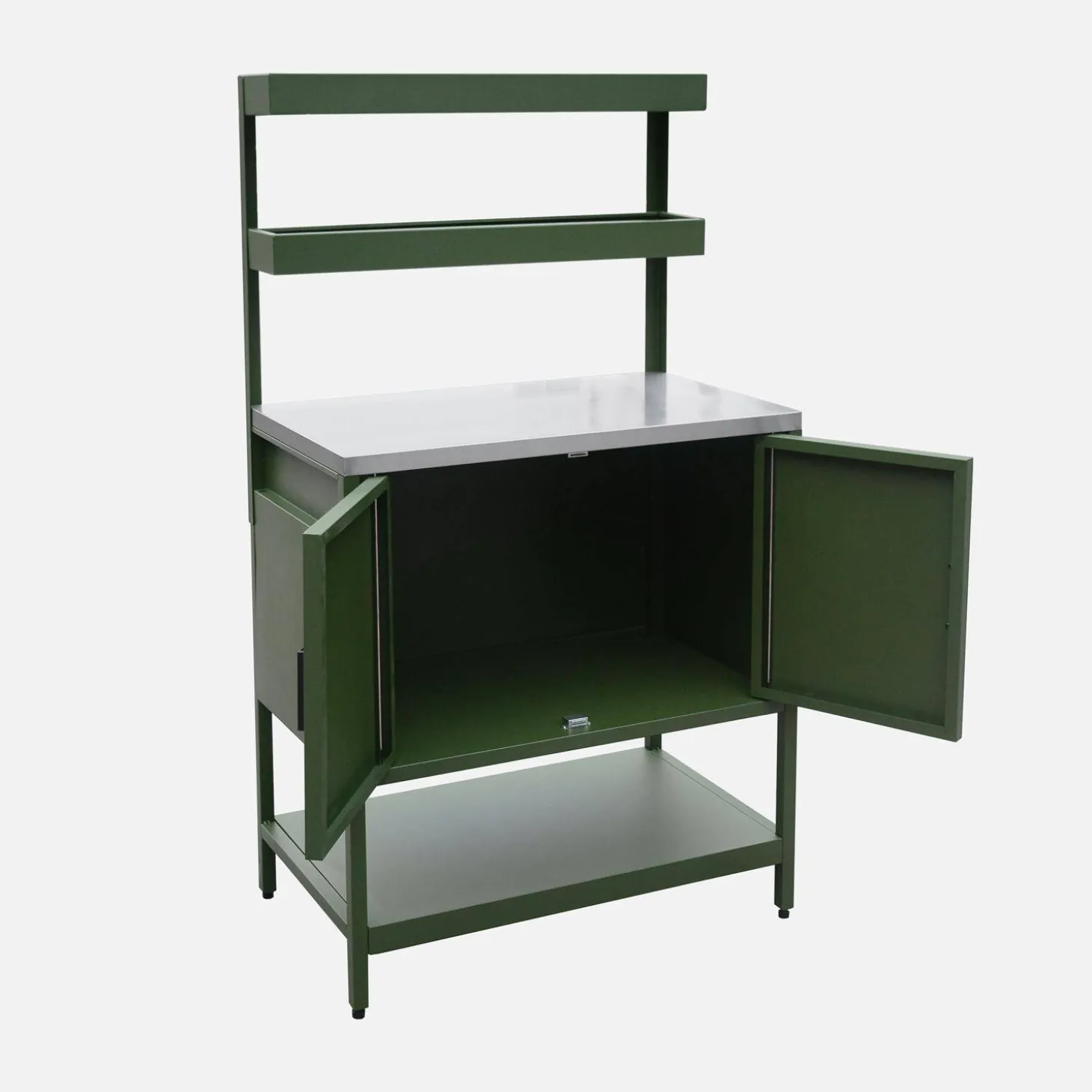 Steel outdoor kitchen 2 hanging shelves 2 doors L80cm