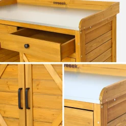 Storage unit, fir wood potting table, 2 doors, 2 drawers