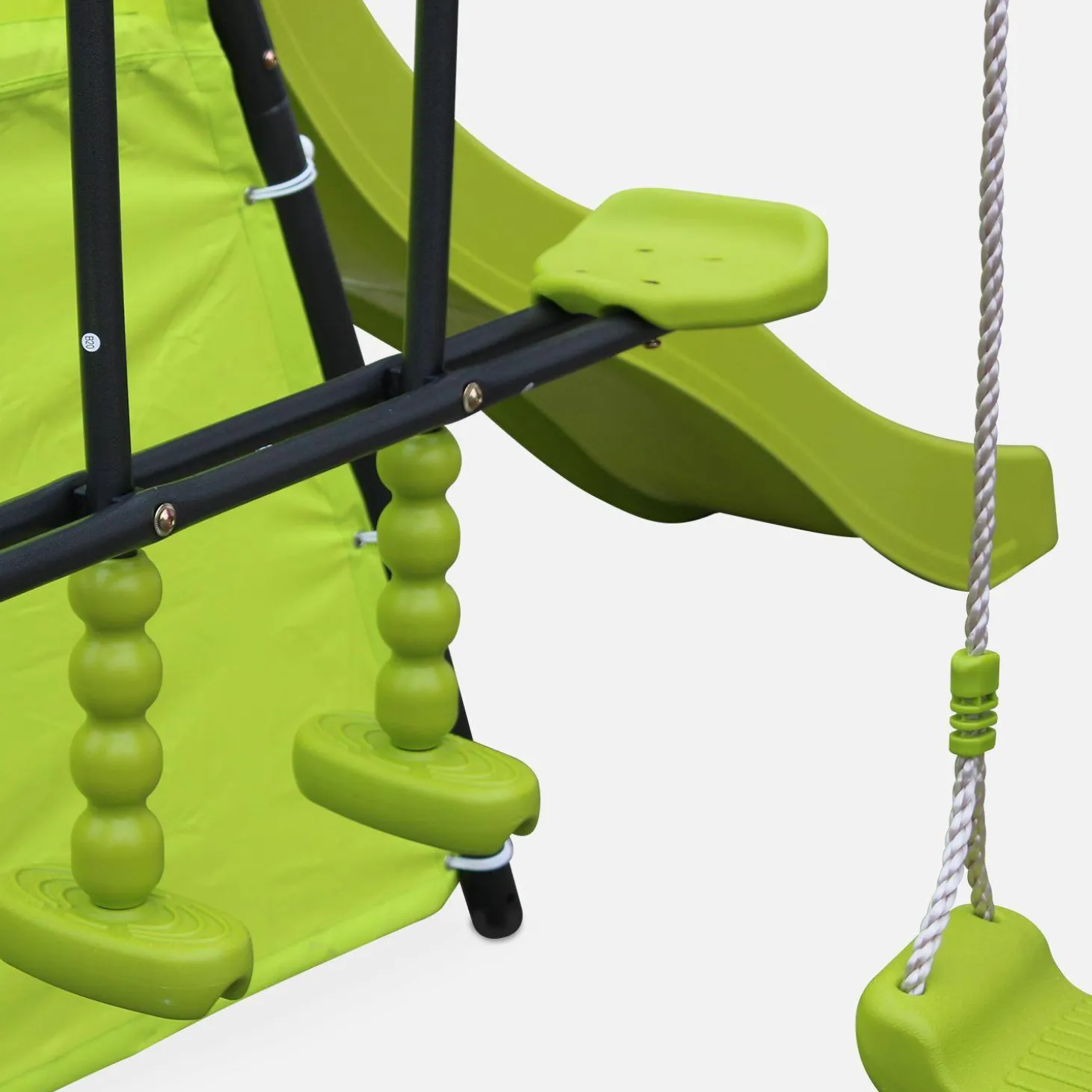 Swingset with 2 swings, slide, basketball hoop, climbing wall and tipi tent