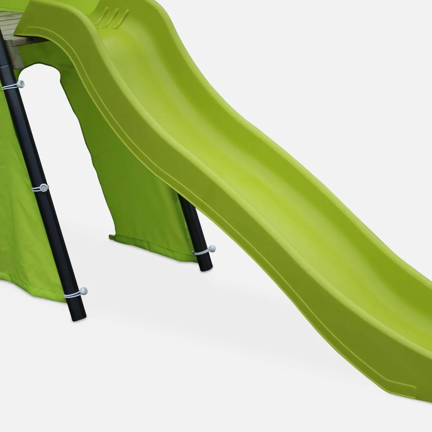 Swingset with 2 swings, slide, basketball hoop, climbing wall and tipi tent