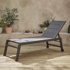 Textilene and aluminium sun lounger, 6 reclining positions