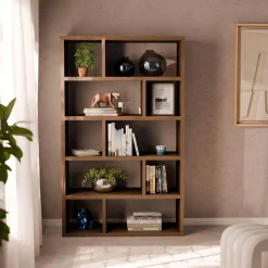 5-tier asymmetrical bookshelf with 10 compartments
