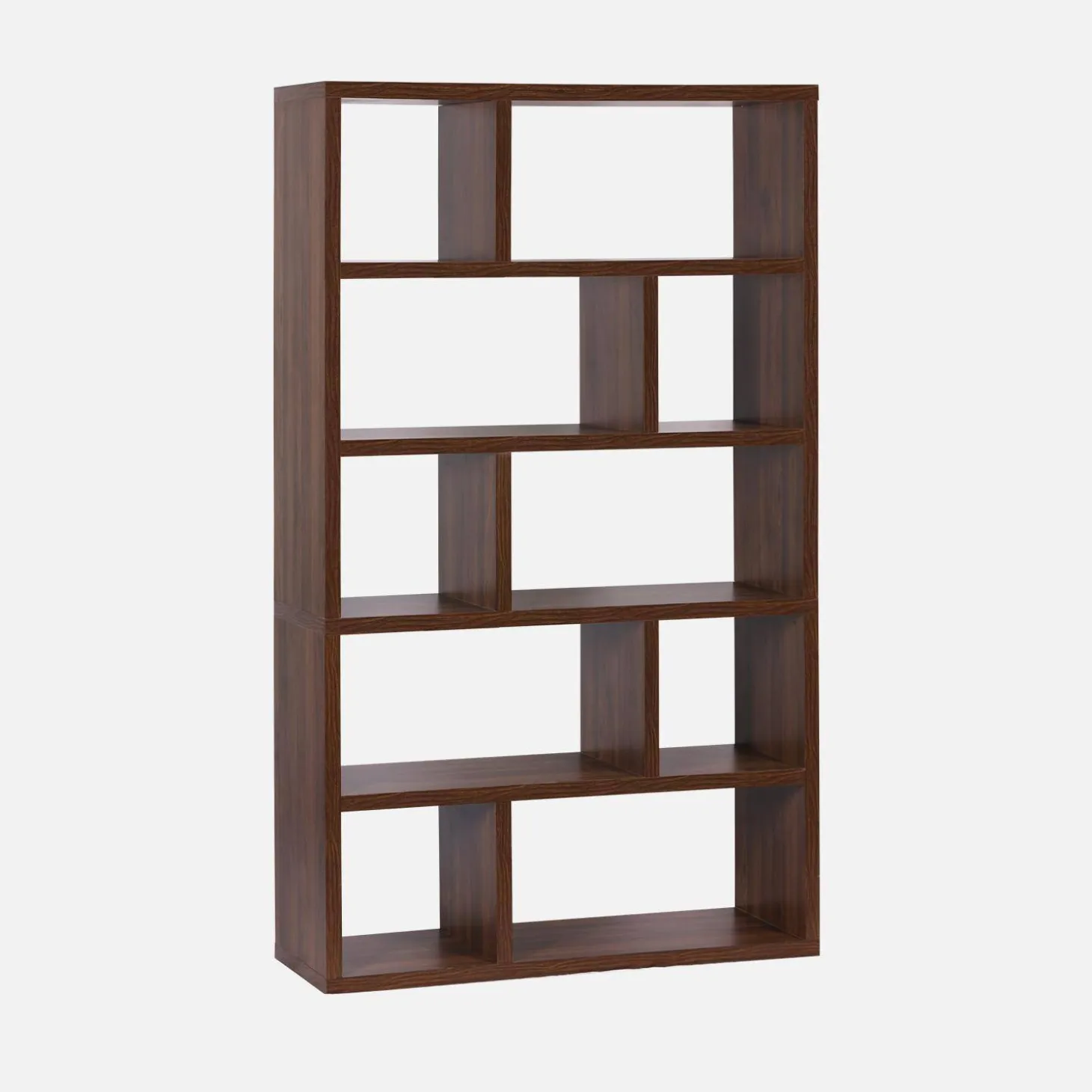 5-tier asymmetrical bookshelf with 10 compartments