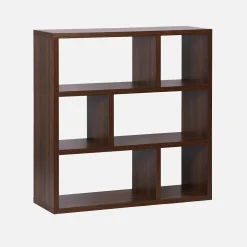 3-tier asymmetrical bookshelf with 6 compartments